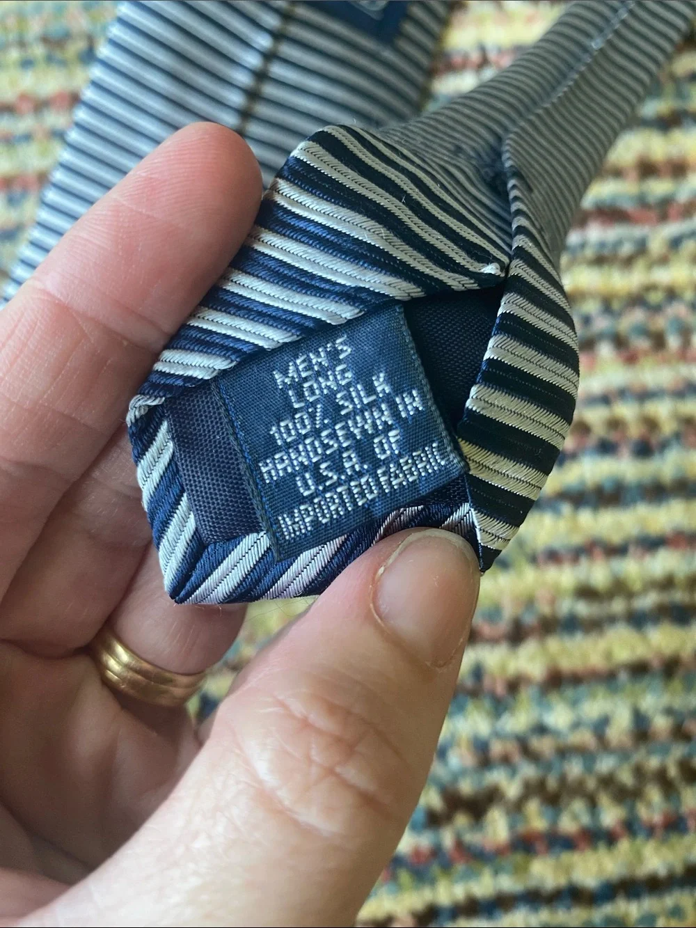 Lands' End Navy and White Striped Men’s Tie
